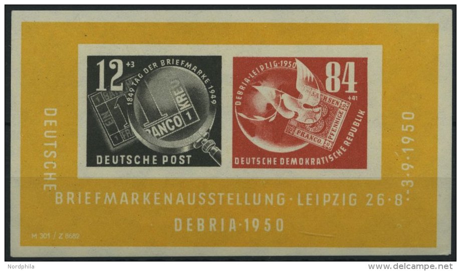DDR Bl. 7 PF III **, 1950, Block Debria Mit Abart Schräger Weißer Strich über 1 Im Datum, übliche G - Oblitérés