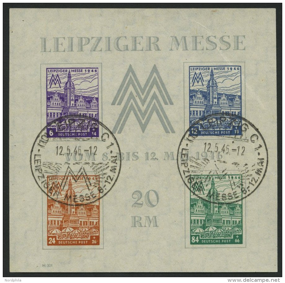 WEST-SACHSEN Bl. 5XZa O, 1946, Block Leipziger Messe, Wz. Stufen Steil Fallend, Type I, Sonderstempel, Stärkere Kal - Autres & Non Classés