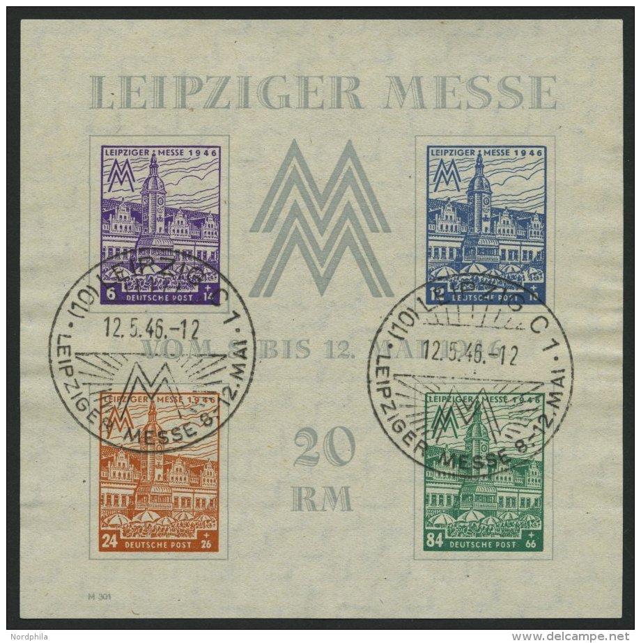 WEST-SACHSEN Bl. 5Xa O, 1946, Block Leipziger Messe, Wz. 1X, Type III, Sonderstempel, Pracht, Mi. 350.- - Autres & Non Classés