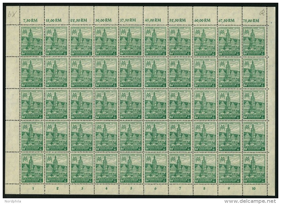 WEST-SACHSEN 165AXb **, 1946, 84 Pf. Schwärzlichgelbsmaragdgrün, Gezähnt, Wz. 1X, Im Bogen (50), Pracht, - Autres & Non Classés