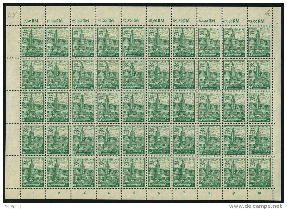 WEST-SACHSEN 165AXb **, 1946, 84 Pf. Schwärzlichgelbsmaragdgrün, Gezähnt, Wz. 1X, Im Bogen (50), Pracht, - Altri & Non Classificati