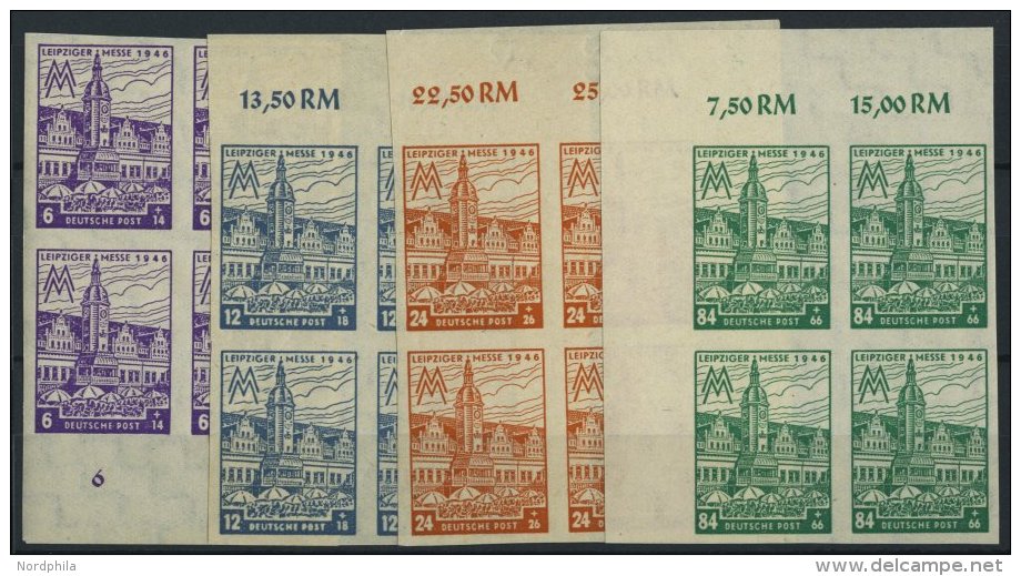 WEST-SACHSEN 162-65BY VB **, 1946, Leipziger Messe, Ungezähnt, Wz. 1Y, In Randviererblocks, Prachtsatz, Mi. 180.- - Autres & Non Classés