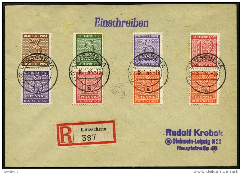 WEST-SACHSEN S Zd 3-6 BRIEF, 1945, Ziffer, Senkrechte Zusammendrucke Komplett Auf überfrankiertem Einschreibbrief, - Autres & Non Classés