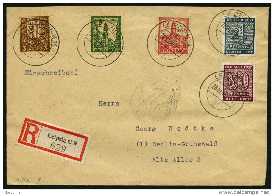 WEST-SACHSEN 137Xa BRIEF, 1945, 60 Pf. Braunkarmin, Wz. 1X, Mit Zusatzfrankatur (u.a. Nr. 156,158 Und 161X) Auf Einschre - Autres & Non Classés