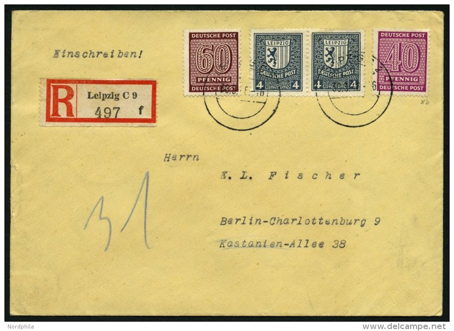 WEST-SACHSEN 136Xb,137Xa BRIEF, 1945, 40 Pf. Dunkelrotlila Und 60 Pf. Karmin, Wz. 1X, Mit 2x Mi.Nr. 151Y Auf Einschreibb - Autres & Non Classés