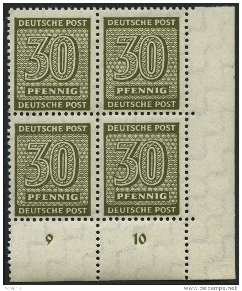 WEST-SACHSEN 135Xa VB **, 1945, 30 Pf. Bräunlicholiv, Wz. 1X, Viererblock Aus Der Rechten Unteren Bogenecke, Pracht - Other & Unclassified