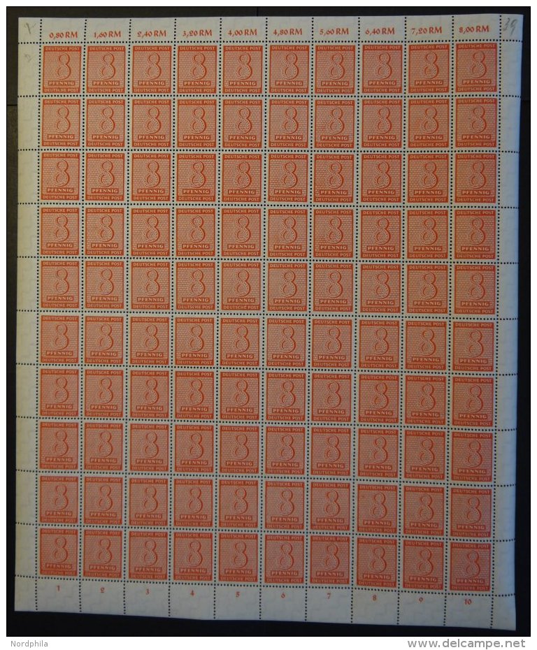 WEST-SACHSEN 130X **, 1945, 8 Pf. Lebhaftorange, Wz. 1X, Im Bogen (100), Dabei Die Abarten 130I Und 130II, Pracht - Autres & Non Classés