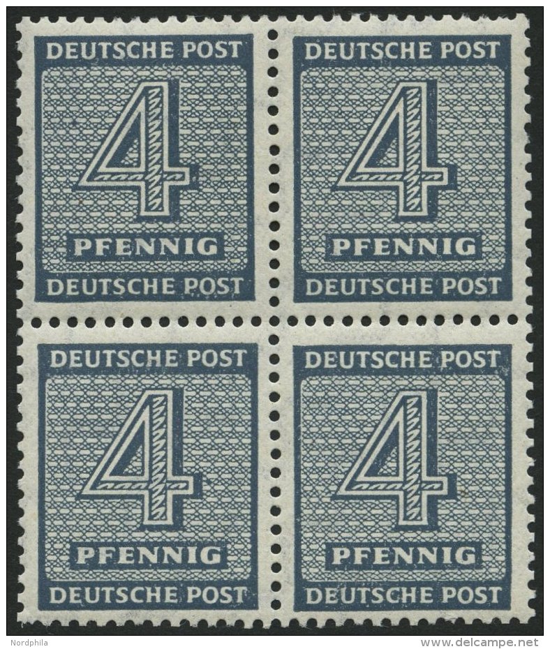 WEST-SACHSEN 127Xb VB **, 1945, 4 Pf. Blaugrau, Wz. 1X, Im Viererblock, Pracht, Gepr. Ströh, Mi. 200.- - Autres & Non Classés