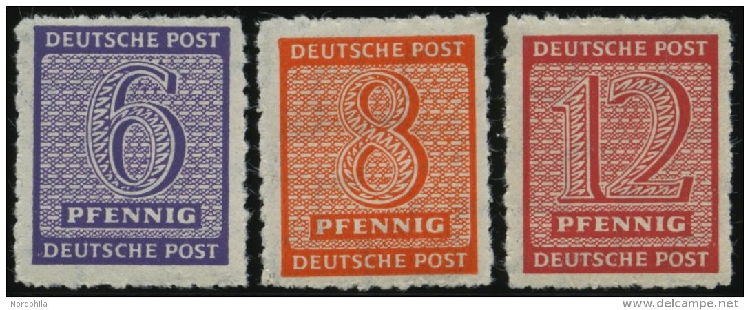WEST-SACHSEN 117-19CX **, 1945, 6 - 12 Pf. Roßwein, Durchstochen 10, Wz. 1X, 3 Prachtwerte, Gepr. Ströh, Mi. - Autres & Non Classés