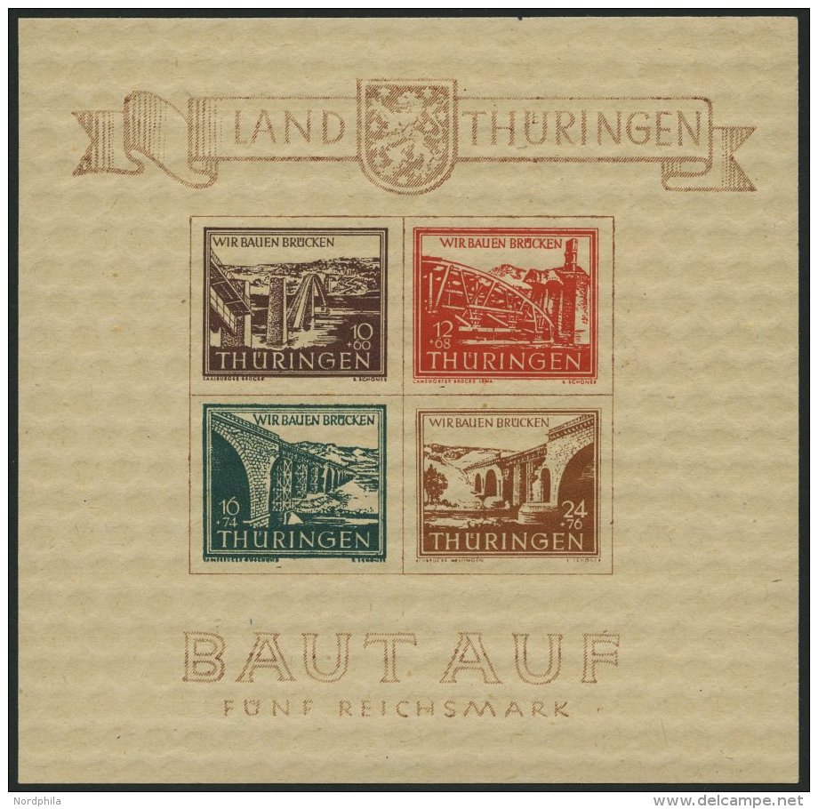 THÜRINGEN Bl. 4a **, 1946, Brückenblock, Type I, Pracht, Mi. 400.- - Autres & Non Classés