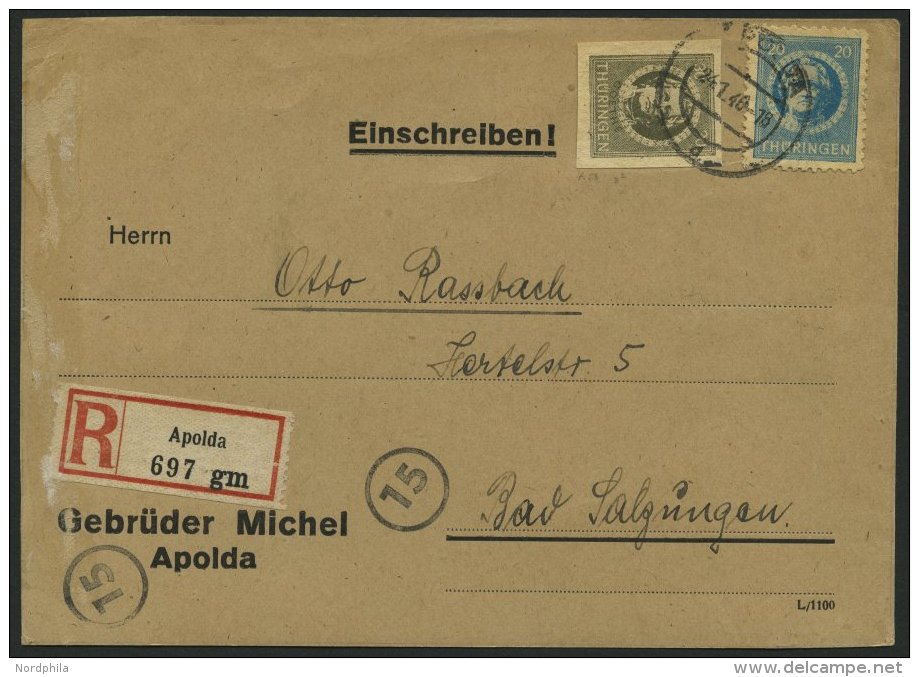 THÜRINGEN 98AXw,99BYaz2 BRIEF, 1945, 20 Pf. Preußischblau, Gezähnt, Vollgummierung, Dickes Papier Und 30 - Autres & Non Classés