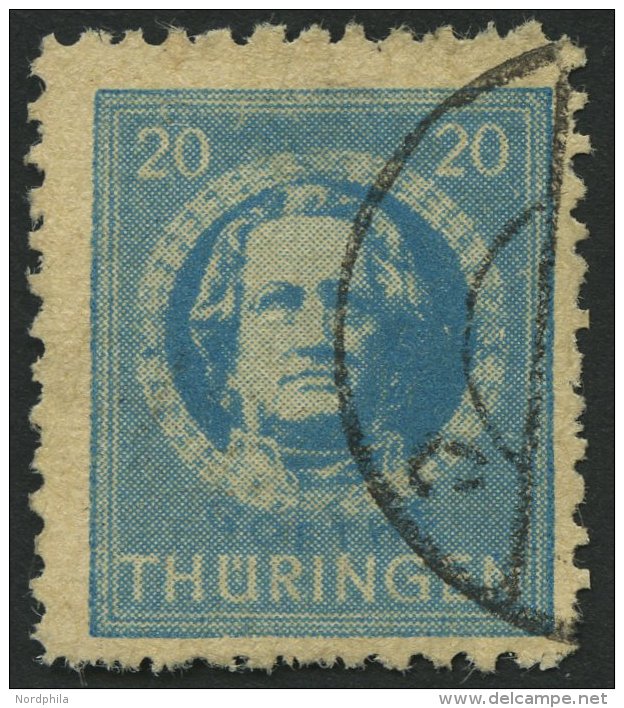 THÜRINGEN 98AXp1 O, 1945, 20 Pf. Preußischblau, Gezähnt, Vollgummierung, Dickes Papier, Steigende Papier - Autres & Non Classés