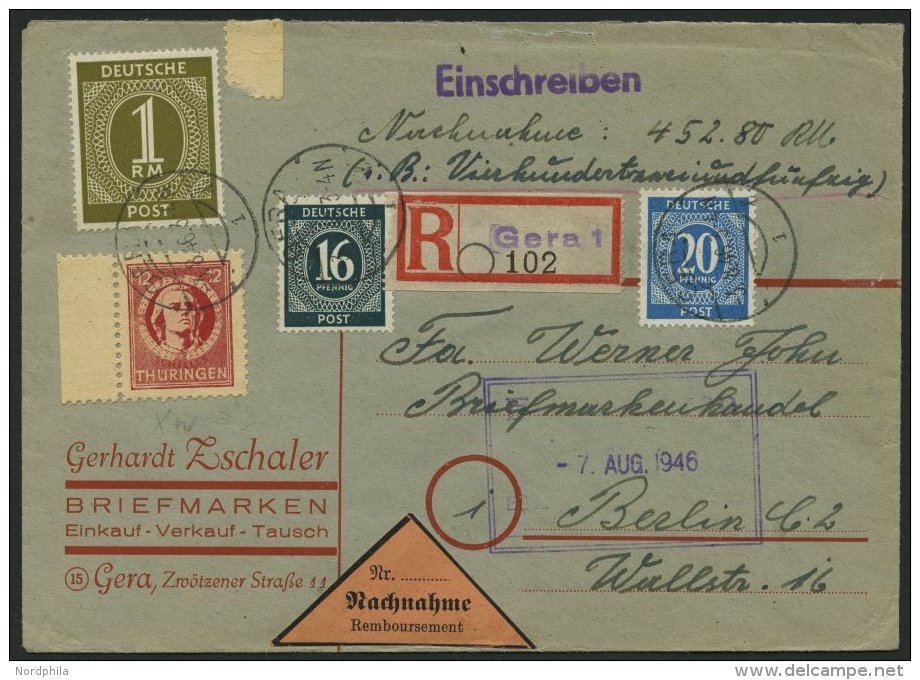 THÜRINGEN 97AXaw BRIEF, 1945, 12 Pf. Karminrot, Vollgummierung, Dickes Papier, überfrankiert Mit 3 Werten I. K - Autres & Non Classés