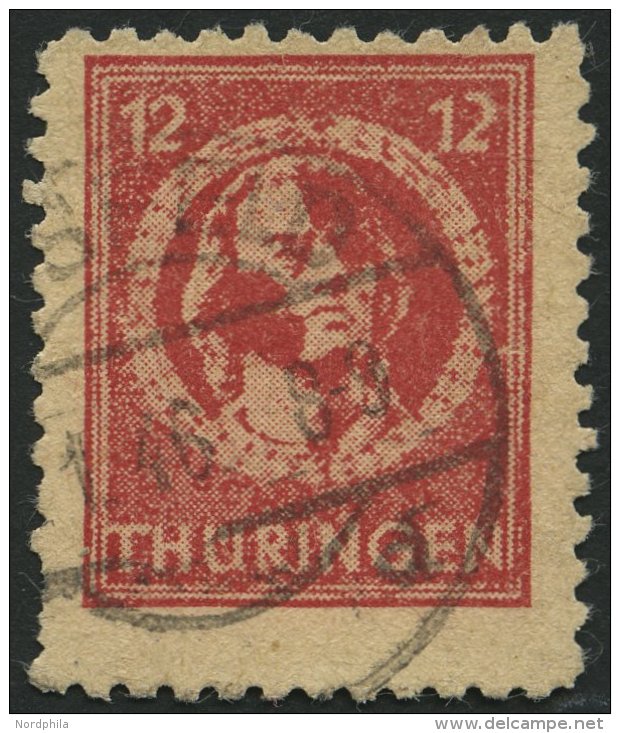 THÜRINGEN 97AXar O, 1945, 12 Pf. Karminrot, Vollgummierung, Hellchromgelbes Papier, Dicke Gummierung, Feinst (klein - Autres & Non Classés