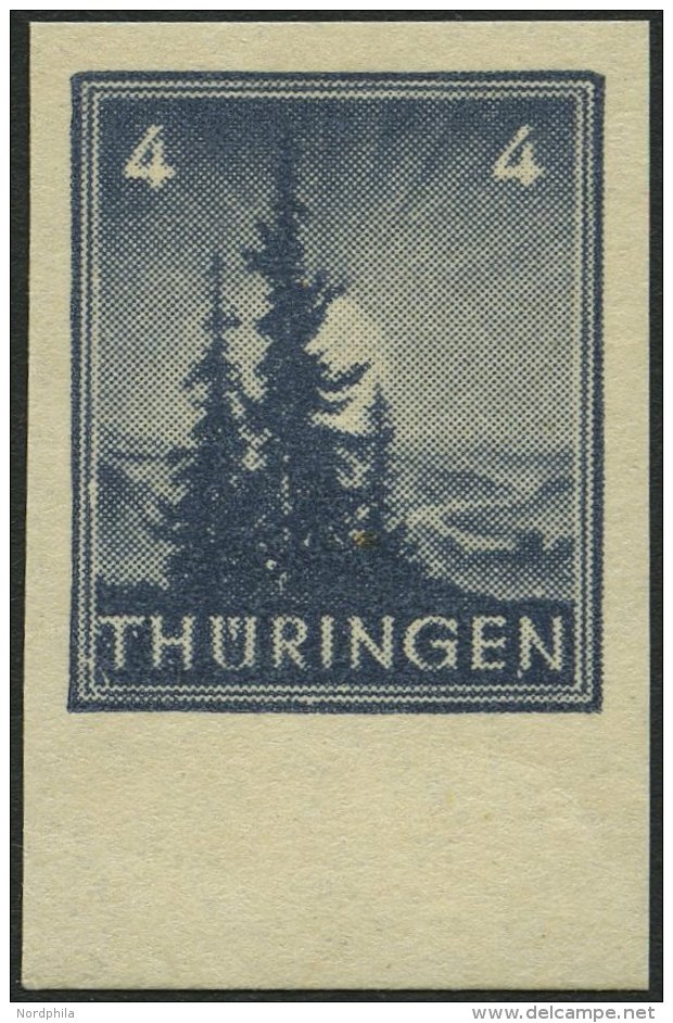 THÜRINGEN 93V3 *, 1945, Versuchsdruck: 4 Pf. Graublau, Vollgummierung, Ungezähnt, Pracht, Fotoattestkopie Str& - Autres & Non Classés