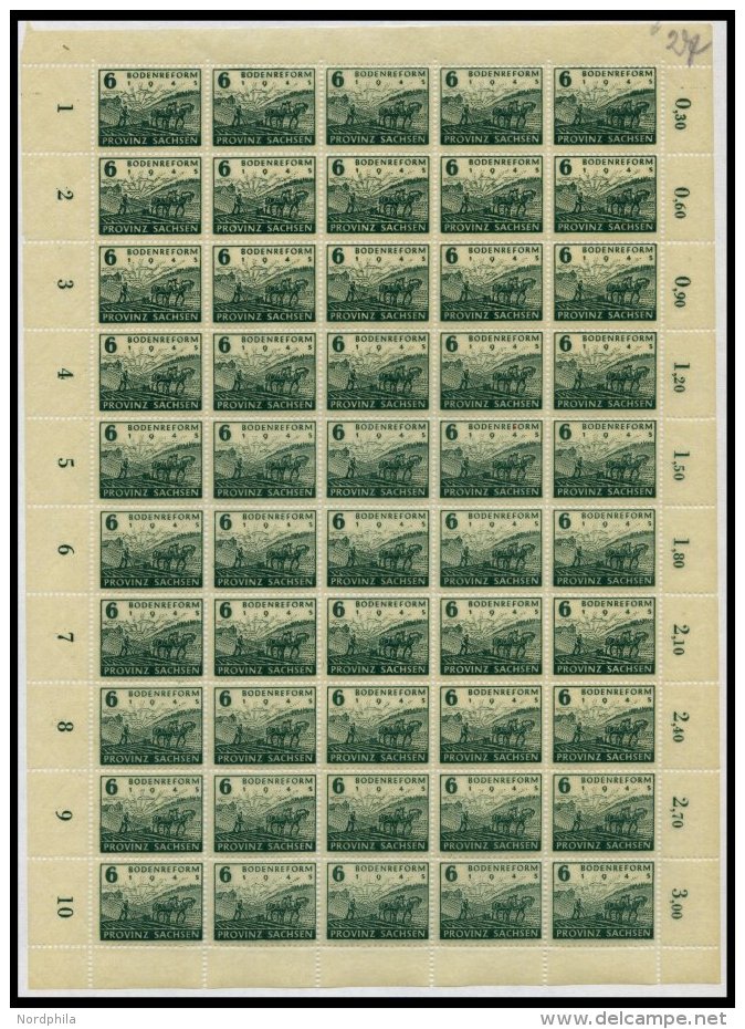 PROVINZ SACHSEN 90/1Y **, 1946, Bodenreform Auf Zigarettenpaier Mit Kopfstehendem Wz. Im Bogensatz (50), Pracht, Mi. 100 - Autres & Non Classés