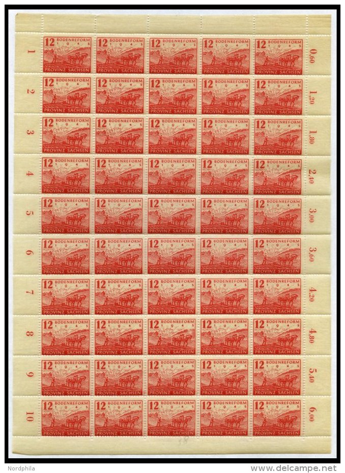 PROVINZ SACHSEN 90/1 **, 1946, Bodenreform Auf Zigarettenpapier, Insgesamt 13 Vollständige Bogen, Mit 128 Feldmerkm - Autres & Non Classés