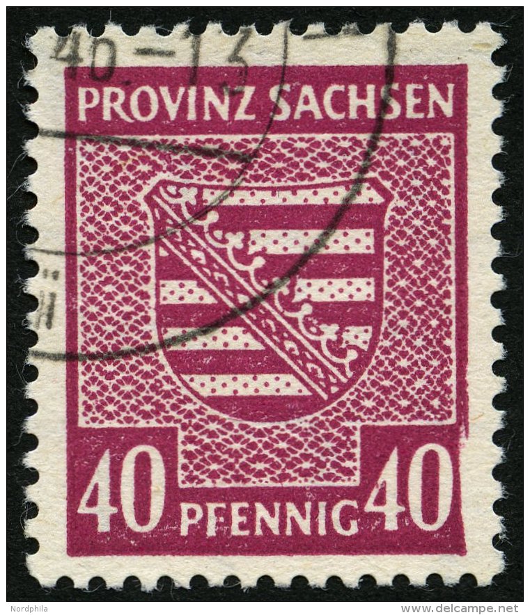 PROVINZ SACHSEN 84YcII O, 1945, 40 Pf. Dunkelbräunlichlila, Wz. 1Y, Mit Abart Bildrand Rechts Unten Beschädigt - Autres & Non Classés