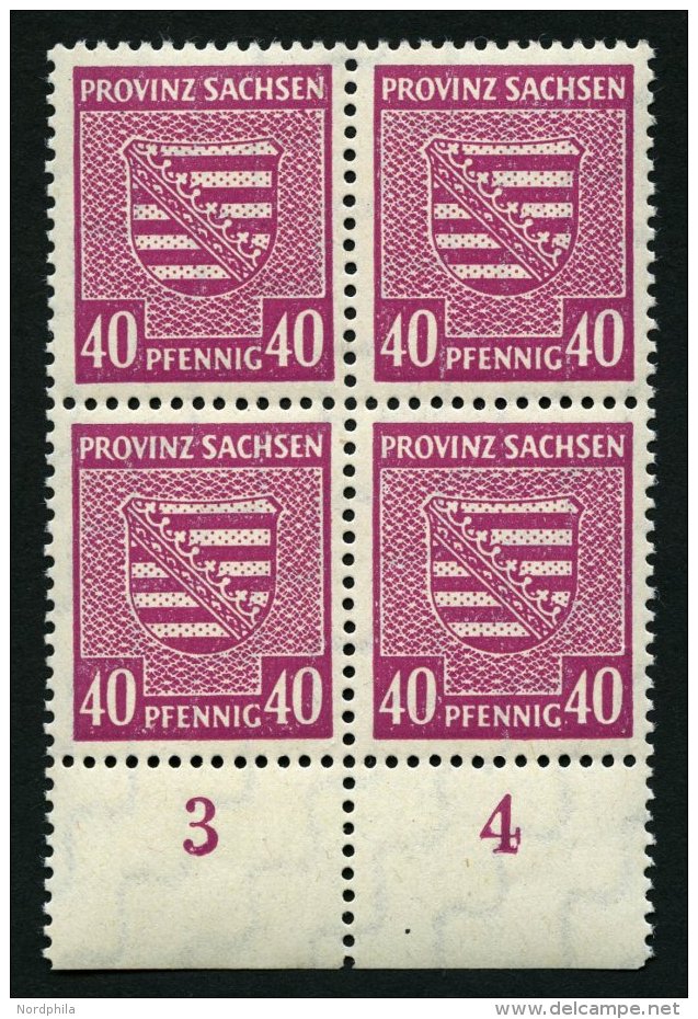 PROVINZ SACHSEN 84Xa VB **, 1945, 40 Pf. Dunkellilarosa, Wz. 1X, Im Unterrandviererblock, Dabei Plattenfehler I, Pracht, - Autres & Non Classés