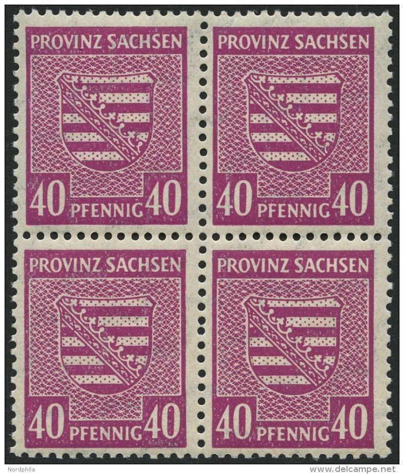 PROVINZ SACHSEN 84Xa VB **, 1945, 40 Pf. Dunkellilarosa, Wz. 1X, Im Viererblock, Pracht, Gepr. Ströh, Mi. 160.- - Autres & Non Classés