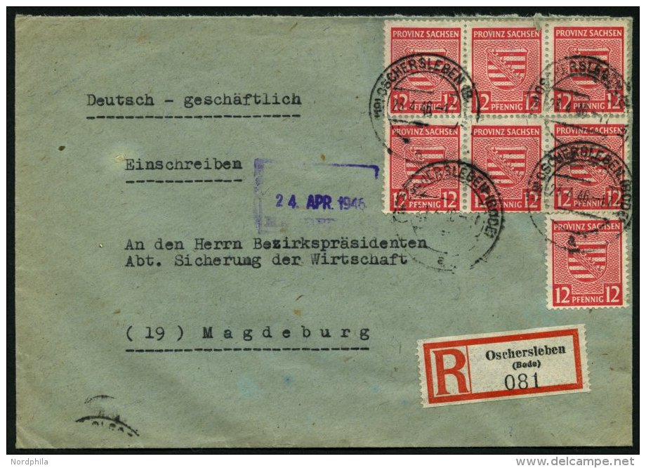 PROVINZ SACHSEN 79Xa BRIEF, 1946, 12 Pf. Dunkelrosarot, Wz. 1X, 7x Auf Einschreibbrief Aus OSCHERSLEBEN, Pracht - Autres & Non Classés