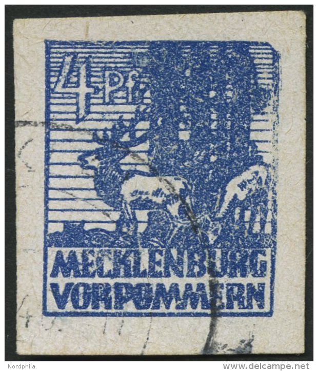 MECKLENBURG-VORPOMMERN 30VII O, 1946, 4 Pf. Dunkelultramarin Mit Abart Obere Rechte Ecke Gebrochen, Hirschkuh Mit Geweih - Autres & Non Classés