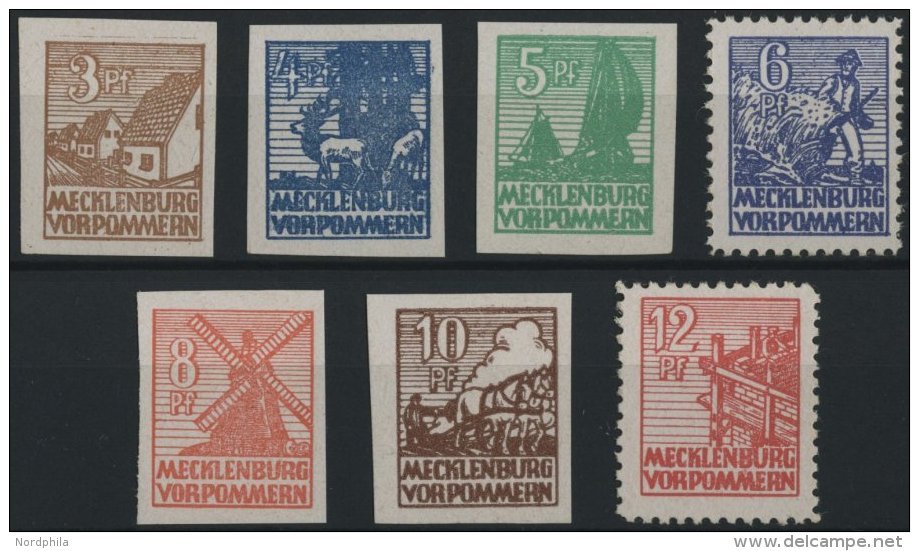 MECKLENBURG-VORPOMMERN 29-36x **, 1946, 3 - 12 Pf. Abschiedsserie, 1. Auflage, Prachtsatz (7 Werte), Mi. 150.- - Autres & Non Classés