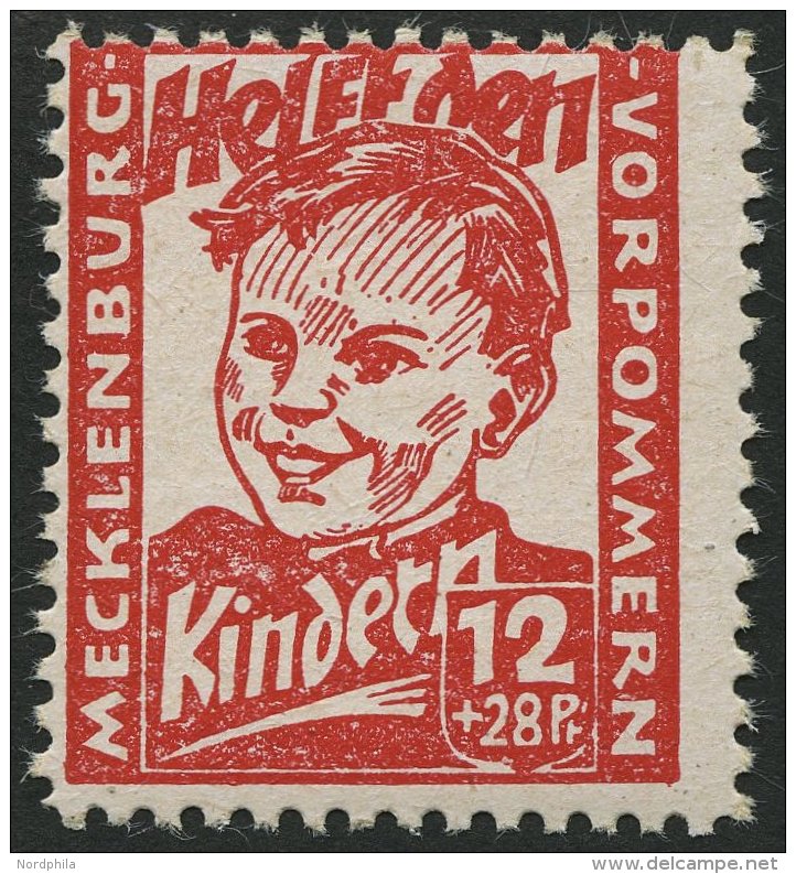 MECKLENBURG-VORPOMMERN 28b **, 1945, 12 Pf. Dunkelrosa Kinderhilfe, Pracht, Gepr. Kramp, Mi. 80.- - Autres & Non Classés