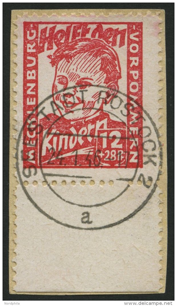 MECKLENBURG-VORPOMMERN 28a BrfStk, 1945, 12 Pf. Rosarot Kinderhilfe, Randstück, Prachtbriefstück, Gepr. Kramp, - Autres & Non Classés