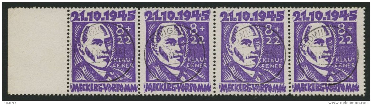 MECKLENBURG-VORPOMMERN 21III,VII O, 1945, 8 Pf. Faschismus Im Waagerechten Randviererstreifen, Dabei Die Plattenfehler A - Autres & Non Classés