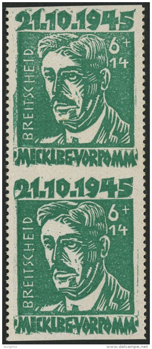 MECKLENBURG-VORPOMMERN 20aUw Paar **, *, 1945, 6 Pf. Hellgrün Faschismus, Waagerecht Ungezähnt, Im Senkrechten - Autres & Non Classés