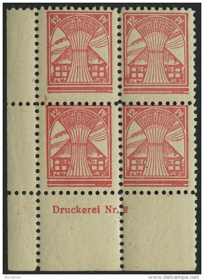 MECKLENBURG-VORPOMMERN 18cDZ **, 1945, 12 Pf. Rosarot, Eckrandviererblock Mit Druckereizeichen Und Plattenfehlern XXV Un - Autres & Non Classés