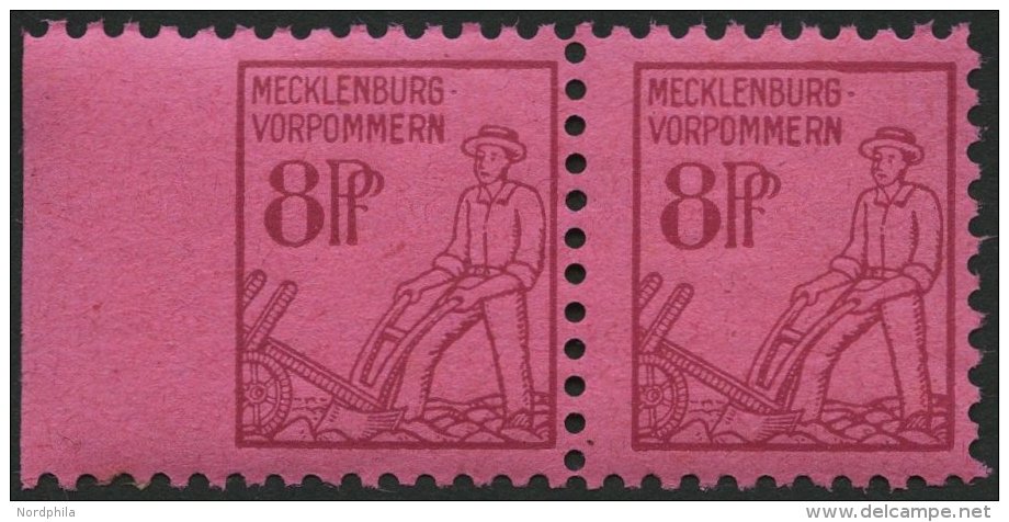 MECKLENBURG-VORPOMMERN 11xaUl **, 1945, 8 Pf. Magenta Auf Lilarosa, Links Ungezähnt, Im Waagerechten Paar Mit Norma - Autres & Non Classés