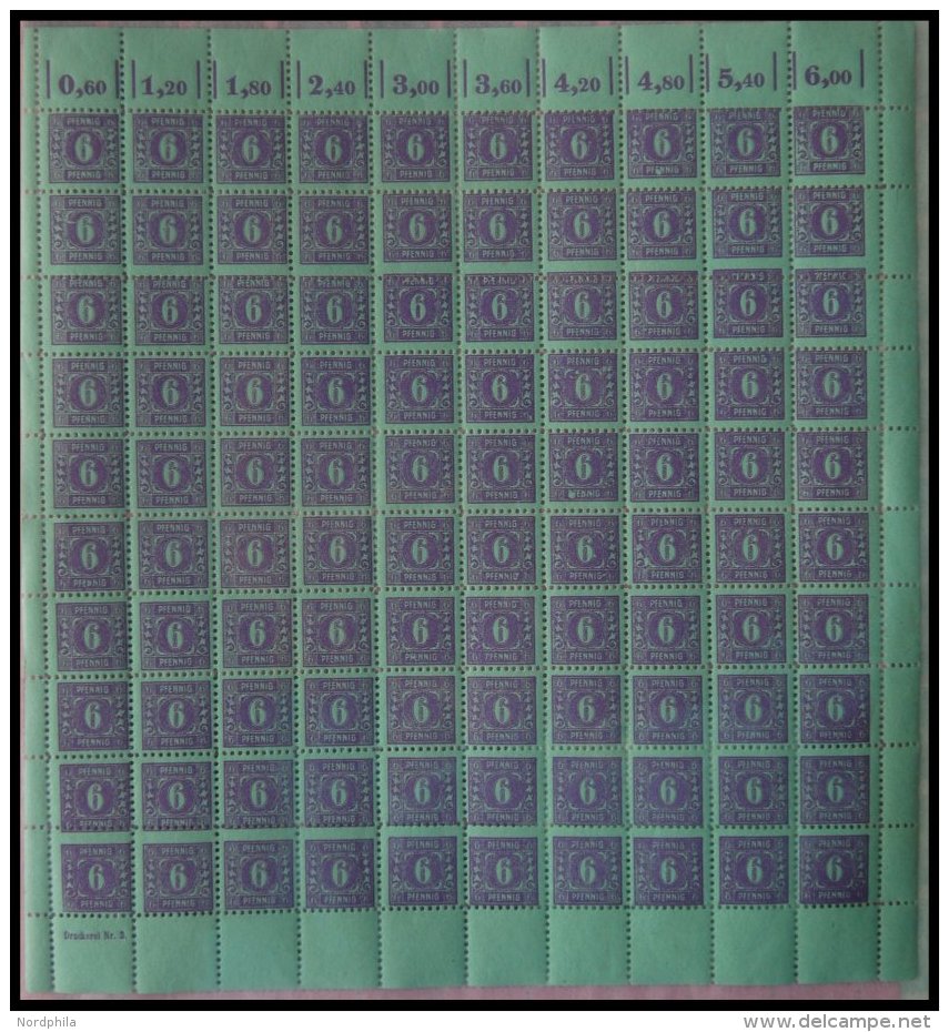 MECKLENBURG-VORPOMMERN 10x **, 1946, 6 Pf. Grauviolett Auf Hellbläulichgrün Im Bogen (100), Dabei U.a. Platten - Autres & Non Classés