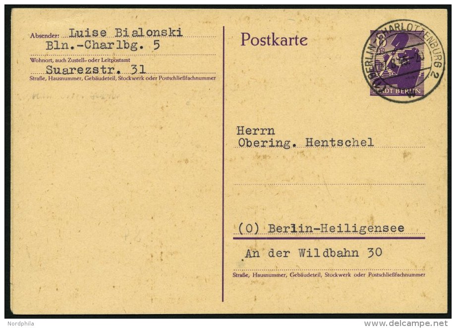 BERLIN UND BRANDENBURG P 1/2 BRIEF, 1945, Berliner Bär, Ohne Postleitzahlkreise, 2 Gebrauchte Prachtkarten - Autres & Non Classés