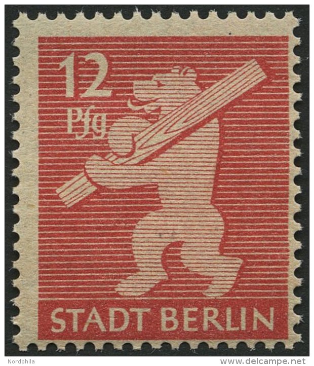 BERLIN UND BRANDENBURG 5AAwax **, 1945, 12 Pf. Mittelkarminrot, Graurosa Papier, Glatte Gummierung, Pracht, Gepr. Zierer - Autres & Non Classés