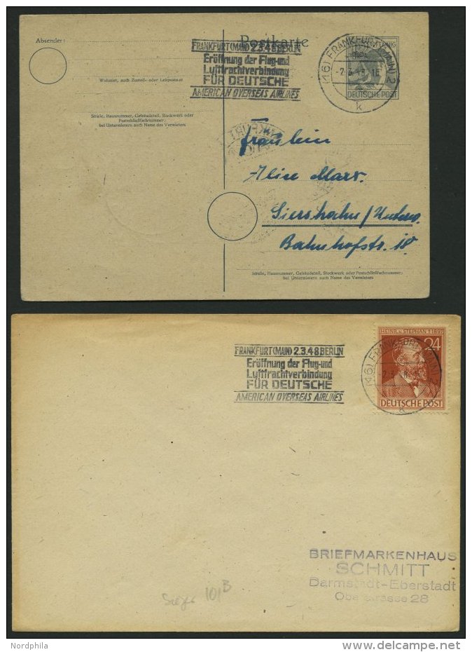 ALLIIERTE BES. 1948, 4 Verschiedene Belege Mit Frankfurter Sonderstempel AOA Und ERÖFFNUNG DER LUFTFRACHTVERBINDUNG - Autres & Non Classés