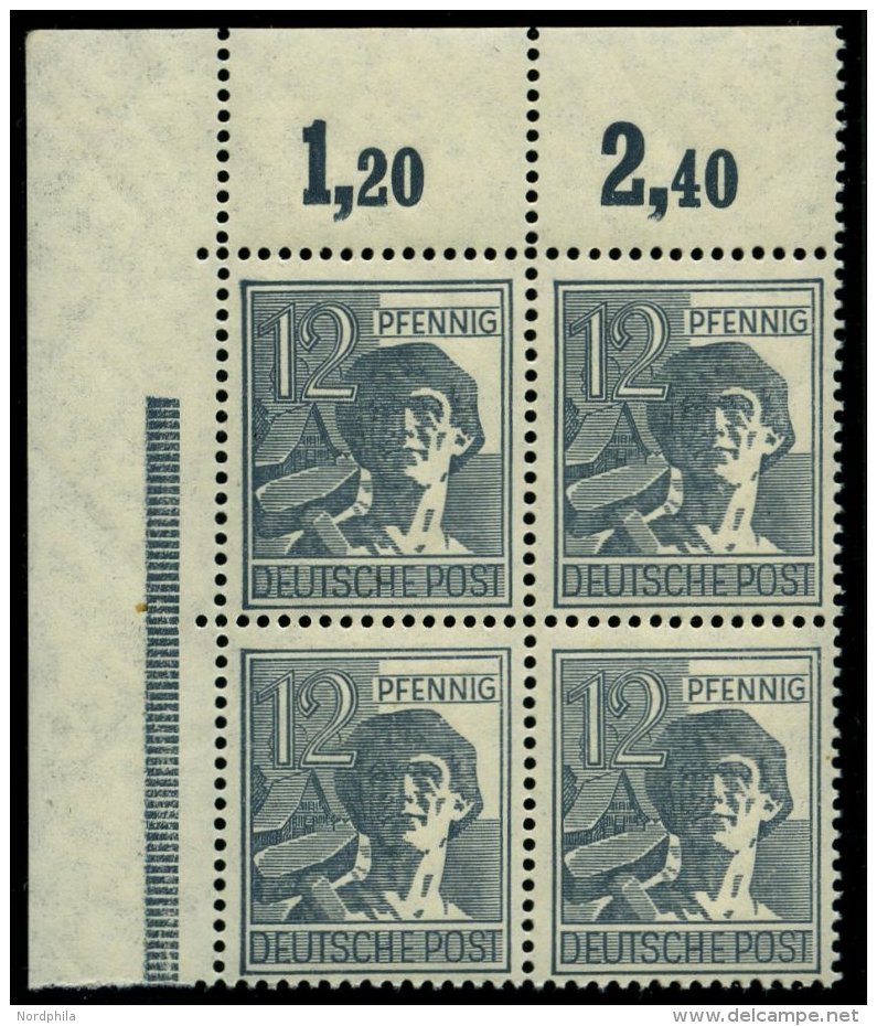 ALLIIERTE BES. 947POR **, 1947, 12 Pf. Dunkelgrautürkis, Plattendruck, Oberrandstück, Durchgezähnt!, Im E - Autres & Non Classés