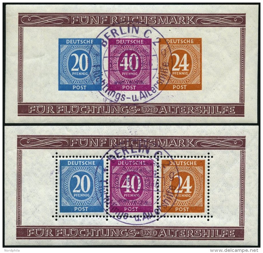 ALLIIERTE BES. Bl. 12A/B O, 1946, Blockpaar Briefmarken-Ausstellung, Violette Sonderstempel, Pracht, Mi. 450.- - Autres & Non Classés