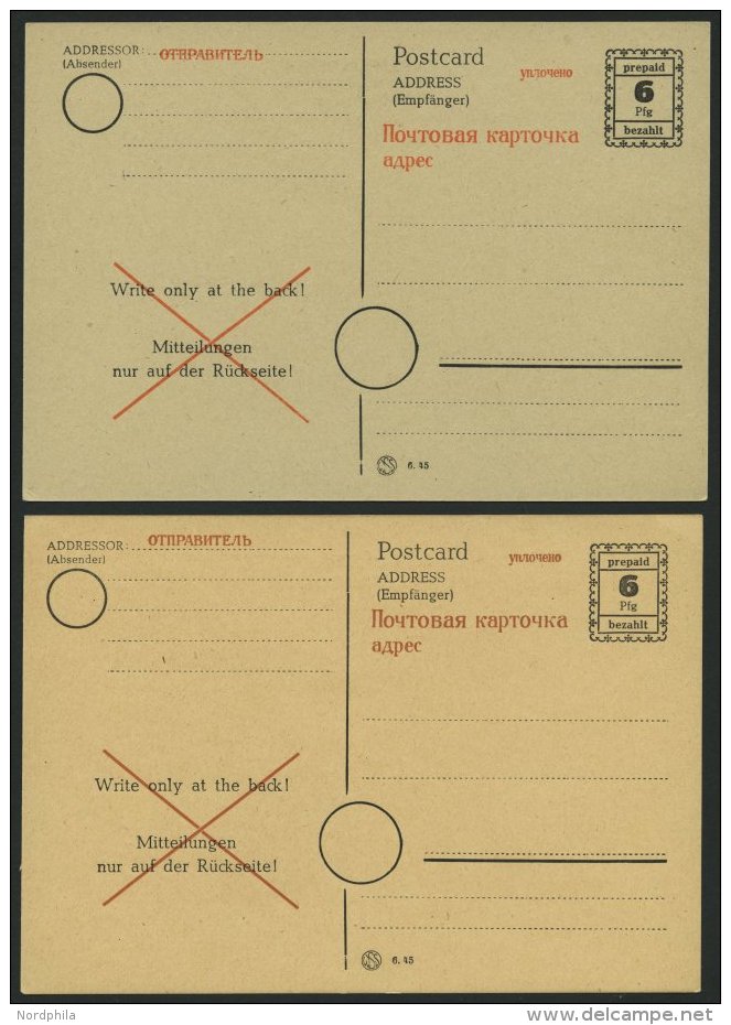 ALL. BES. AUFBRAUCHAUSGABEN P 896/7I BRIEF, 1945, 6 Pf. Schwarz, Vermerk Back, 2 Ungebrauchte Karten, Pracht - Autres & Non Classés