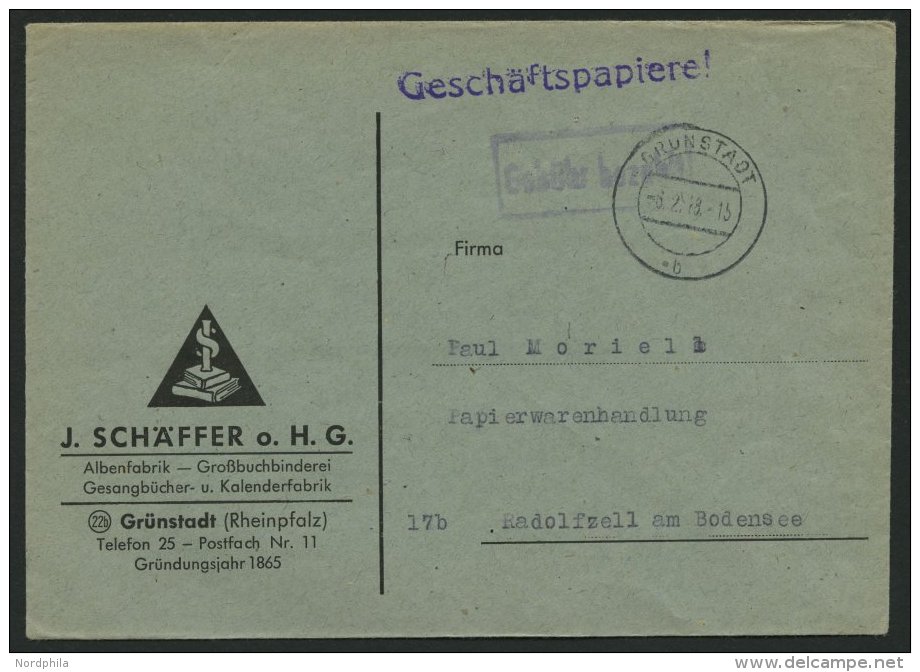 ALL. BES. GEBÜHR BEZAHLT GRÜNSTADT, 6.2.48, R1 Gebühr Bezahlt, Prachtbrief - Autres & Non Classés