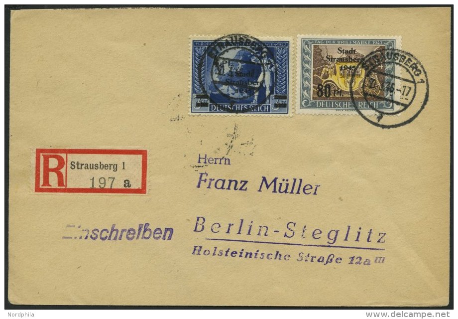 STRAUSBERG 9II,26I BRIEF, 1946, 4 Pf. Postkongreß Mit Abart WIEM Statt WIEN Und 80 Pf. Tag Der Briefmarke Mit Abar - Postes Privées & Locales