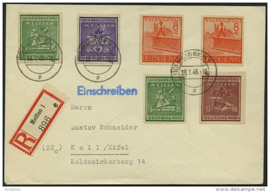 MEISSEN 35-38B,35A,37BI BRIEF, 1946, Wiederaufbau, Ungezähnt, Dazu 8 Pf. Mit Abart Zuschlagswert 82 Statt 32 Und 5 - Postes Privées & Locales