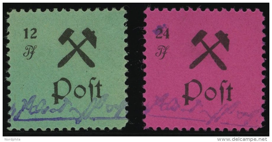 GROSSRÄSCHEN 25/6IV *, 1945, 12 Pf. Schwarz Auf Grün Und 24 Pf. Schwarz Auf Lila, Type IV, Falzrest, 2 Prachtw - Postes Privées & Locales