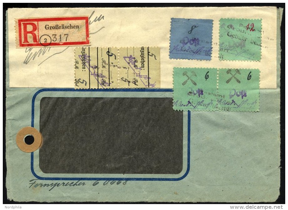 GROSSRÄSCHEN-VORLÄUFER V 20c Paar BRIEF, 1945, 5 Pf. Blau Auf Grün, Zwei Wertangaben Im Senkrechten Paar - Postes Privées & Locales