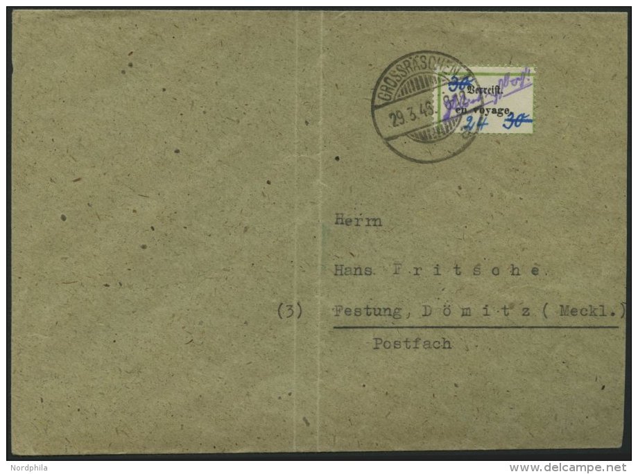 GROSSRÄSCHEN-VORLÄUFER V 18 BRIEF, 1946, 24 Auf 30 Pf. Verreist, Brief Senkrecht Gefaltet, Marke Pracht, Gepr. - Postes Privées & Locales