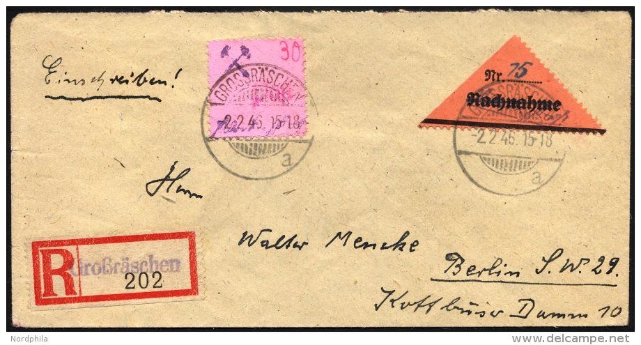 GROSSRÄSCHEN-VORLÄUFER V 2II,30 BRIEF, 1945, 15 Pf. Schwarz Auf Bräunlichrot, Nachnahme In Fraktur, Gez&a - Postes Privées & Locales