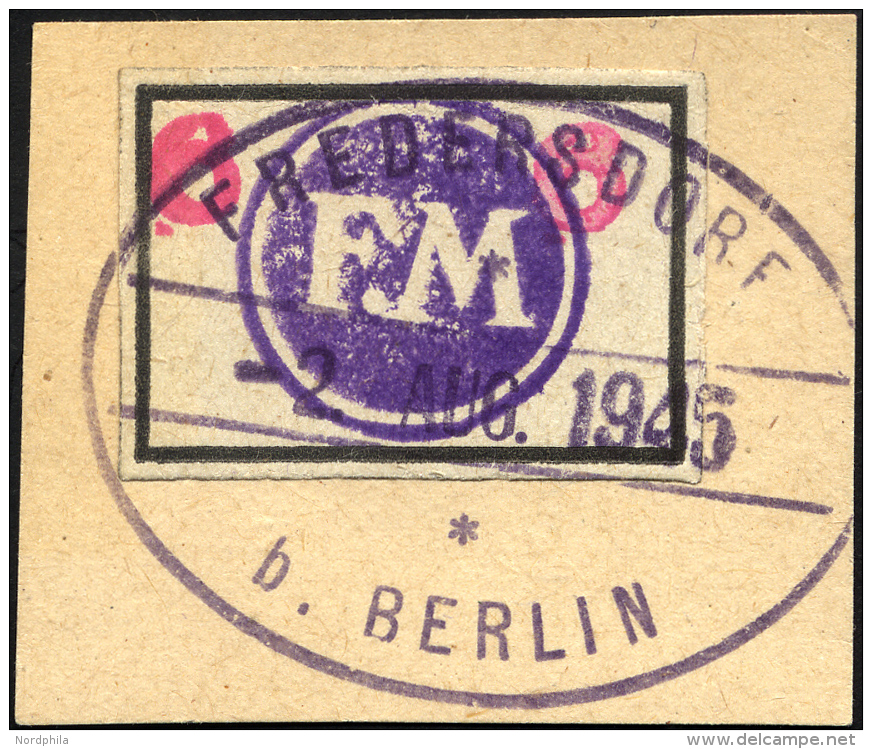 FREDERSDORF Sp 227 BrfStk, 1945, 6 Pf., Rahmengröße 28x19 Mm, Große Wertziffern, Stempel Vom 2. August, - Postes Privées & Locales