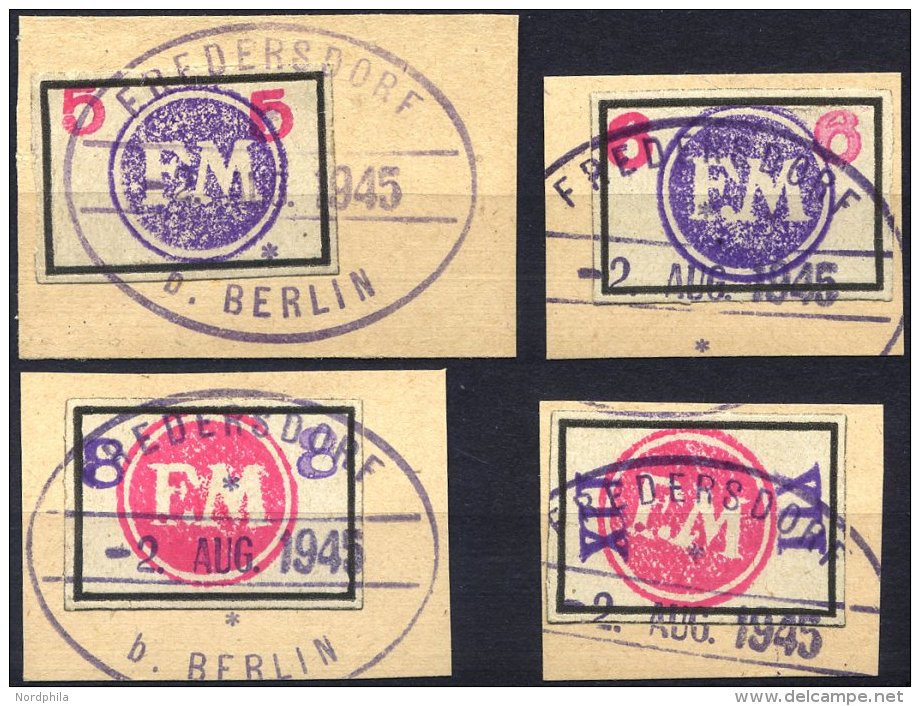 FREDERSDORF Sp 226-29 BrfStk, 1945, 5 - XII Pf., Rahmengröße 28x19 Mm, Große Wertziffern, Mit Stempeln - Postes Privées & Locales