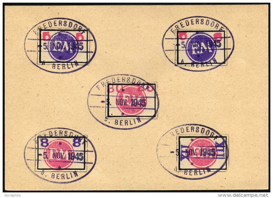 FREDERSDORF Sp 226-30 BrfStk, 1945, 5 - 30 Pf., Rahmengröße 28x19 Mm, Große Wertziffern, XII Pf. Eine R - Postes Privées & Locales